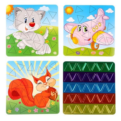 Картина мозаика набор «Сказочные наклейки» «Котёнок, белочка, самолёт»