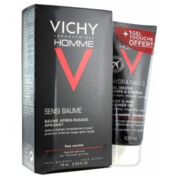 Vichy Homme Sensi Baume Baume Apr?s-Rasage Apaisant 75 ml + Hydra Mag C Gel Douche Corps and Cheveux 100 ml Offert