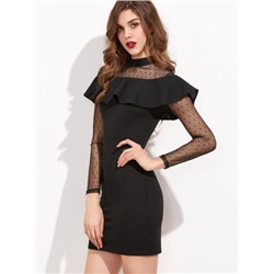 Чёрное модное платье со сетчатым вязанием