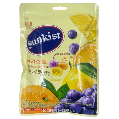 Конфеты Ассорти (лимон, апельсин, виноград) Sunkist Haitai, Корея, 125 г Акция