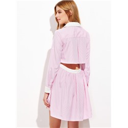розовое модное платье-рубашка с вырезом