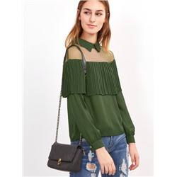 Зелёная шифоновая модная блуза
