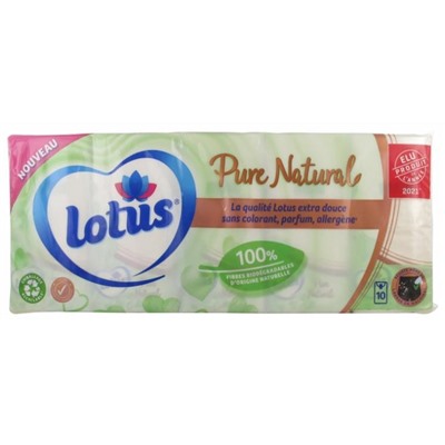 Lotus Pure Natural 10 ?tuis de 9 Mouchoirs