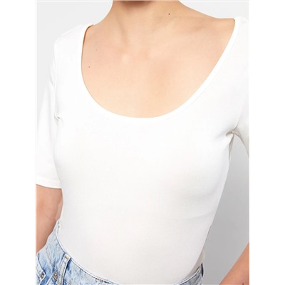 Женская футболка с коротким рукавом и U-образным вырезом LCW CASUAL