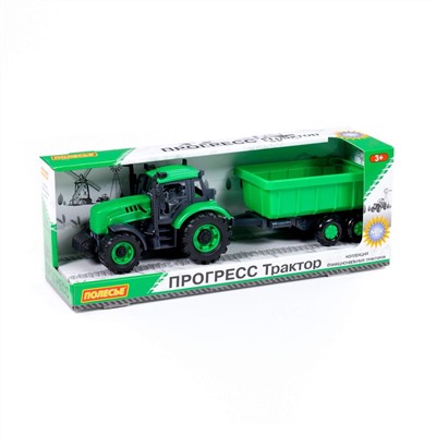 323022 Полесье Трактор "Прогресс" с прицепом инерционный (зелёный) (в коробке)