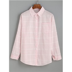Розовая клетчатая модная блуза