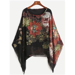Модная шифоновая блуза с цветочным принтом