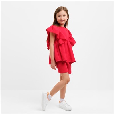 Комплект для девочки (блузка, шорты) MINAKU цвет красный, рост 98