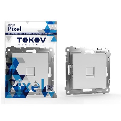 Розетка компьютерная TOKOV ELECTRIC, Pixel, (мех.), 1 место, RJ45, кат.5E,  белый, TKE-PX-RC1-C01