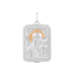 Подвеска-икона из родированного серебра с золочением - Казанская БМ