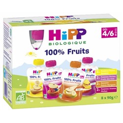 HiPP 100% Fruits d?s 4-6 Mois Bio 8 Gourdes