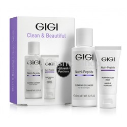 GiGi Nutri Peptide Clean and Beautiful /  Дорожный набор для идеально чистой кожи (пептидный очищающий гель и очищающая глинянная маска)  75мл (под заказ)