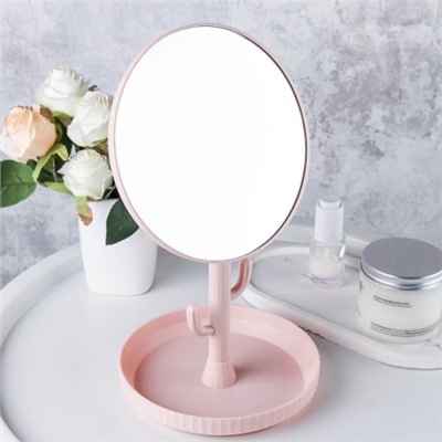 Зеркало настольное 17 см / 2102 /уп 60/розовый, белый