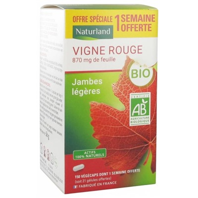 Naturland Vigne Rouge Bio 150 V?g?caps dont 21 V?g?caps Offertes