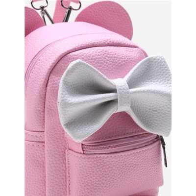Розовый кожаный рюкзак с контрастным бантом