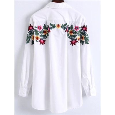 Белая асимметричная блуза с цветочной вышивкой