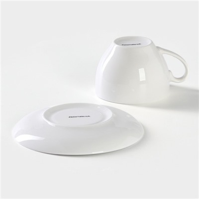 Чайная пара фарфоровая Доляна «Зайка», 2 предмета: чашка 250 мл, блюдце d=15 см, цвет белый