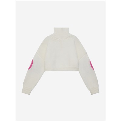 Кроп свитер с интарсией пацифик, бело-розовый