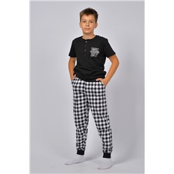 Пижама с брюками для мальчика 92219 Черный/черная клетка