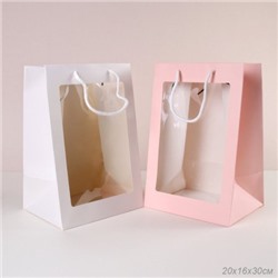 Пакет подарочный с окном 30х20х16 / 904-32 /уп 10/200/ (Розовый)