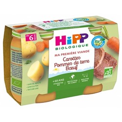 HiPP Ma Premi?re Viande Carottes Pommes de Terre Boeuf d?s 6 Mois Bio 2 Pots