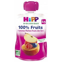 HiPP 100% Fruits Gourde Pommes P?ches Fruits des Bois d?s 4-6 Mois Bio 90 g