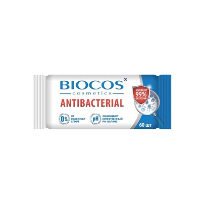 Влажные Салфетки BioCos Антибактериальные 60шт