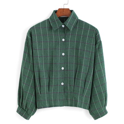 Зелёная клетчатая короткая блуза