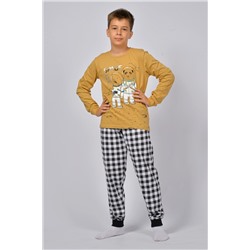 Пижама с брюками для мальчика 92217 Песочный/черная клетка