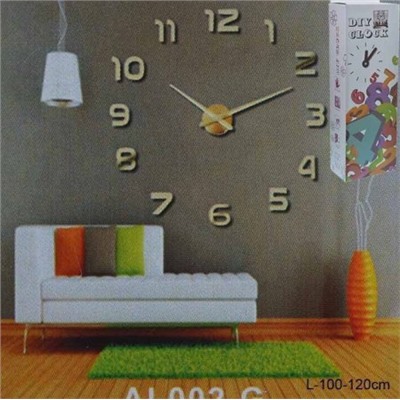 Часы настенные 3D наклейка 100-120 см / AL002G/3 /уп 36/ золото