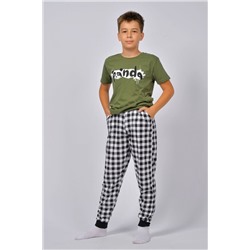 Пижама с брюками для мальчика 92212 Хаки/черная клетка