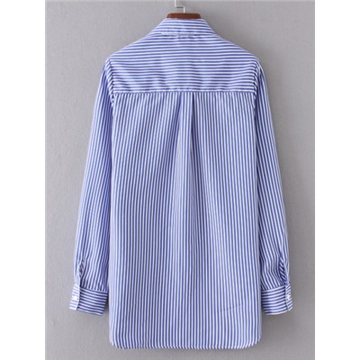 Синяя полосатая блуза с вышивкой