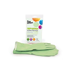Перчатки хозяйственные Fun Clean суперэластичные с Алоэ, зеленые, L