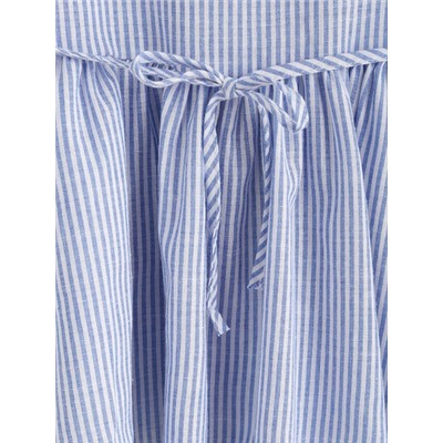 Сине-белая полосатая блуза с открытыми плечами с воланами с поясом