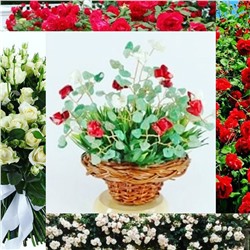 Букет роз в корзинке - влюбленность и очарование - из авантюрина, коралла и перламутра - цветы из камня - для ОПТовиков