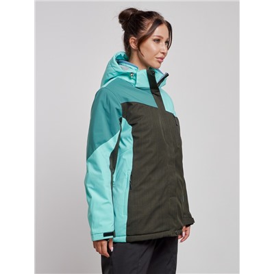 Горнолыжная куртка женская зимняя большого размера бирюзового цвета 3963Br
