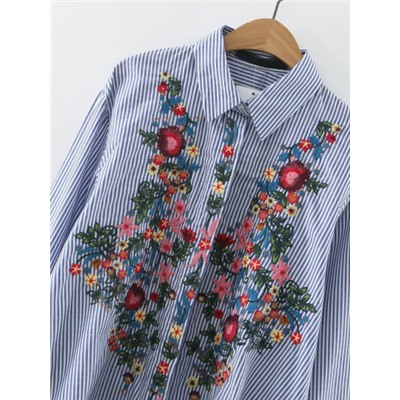 Модная полосатая асимметричная блуза с вышивкой