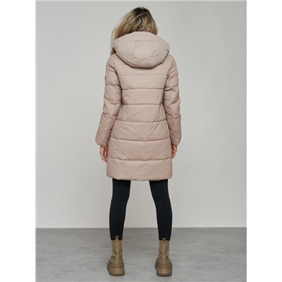 Зимняя женская куртка молодежная с капюшоном коричневого цвета 589006K