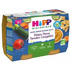HiPP Mon D?ner Bonne Nuit Petites Penne Tomates Courgettes d?s 6 Mois Bio 2 Pots