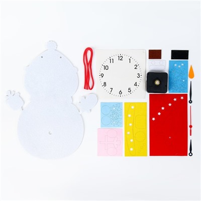 Часы настенные из фетра, серия: DIY, "Снеговик", плавный ход, 22 х 29 см