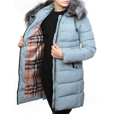 D16-758 LT. BLUE Пальто зимнее женское (холлофайбер, натуральный мех чернобурки)