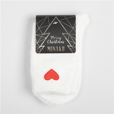 Носки махровые MINAKU с сердечком, цвет белый, размер 36-39 (23-25 см)