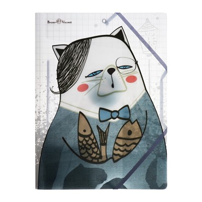 Папка на резинке А4, 400 мкм, "Коты в японском стиле", МИКС