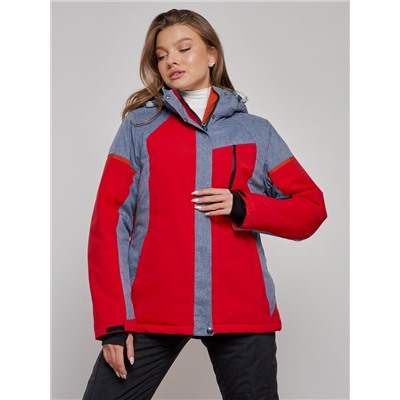 Горнолыжная куртка женская зимняя большого размера красного цвета 2272-3Kr