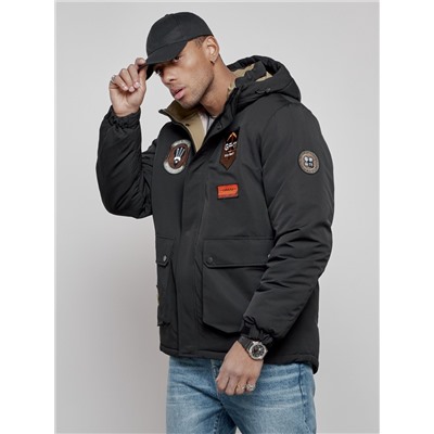 Куртка мужская зимняя с капюшоном молодежная черного цвета 88917Ch