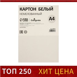 Картон белый А4, 6 листов, 190 г/м2 Calligrata, немелованный на скобе, ЭКОНОМ