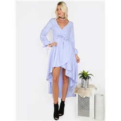 Сине-белое полосатое асимметричное платье