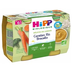 HiPP D?lices du Jardin Petits Carottes Riz Brocolis d?s 6 Mois Bio 2 Pots