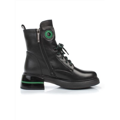 P514-4 BLACK/GREEN Ботинки демисезонные женские (натуральная кожа, байка)