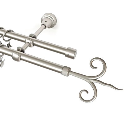 Карниз металлический 2-рядный "Эфес" хром матовый, гладкая труба, ø16 мм (kn-18)